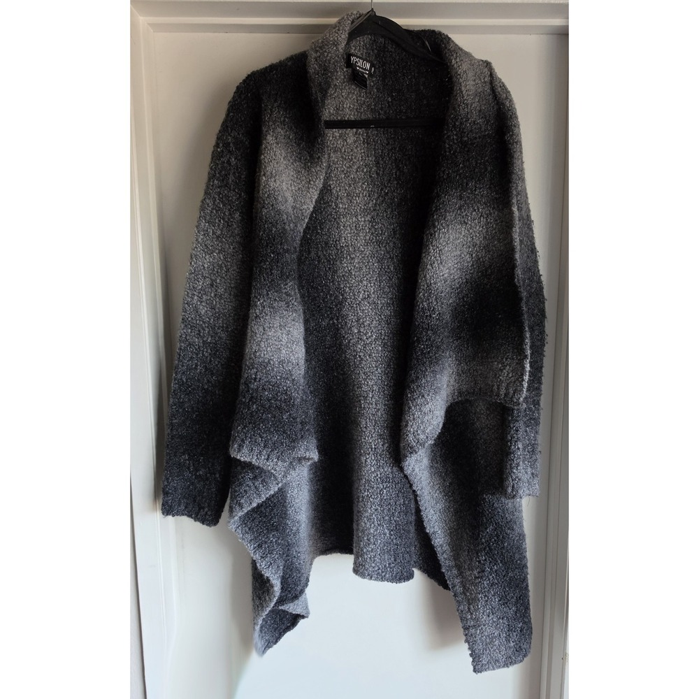 Ypsilon Cardigan Women L Grey Black Ombre Wool Alpaca Collared Made Italy